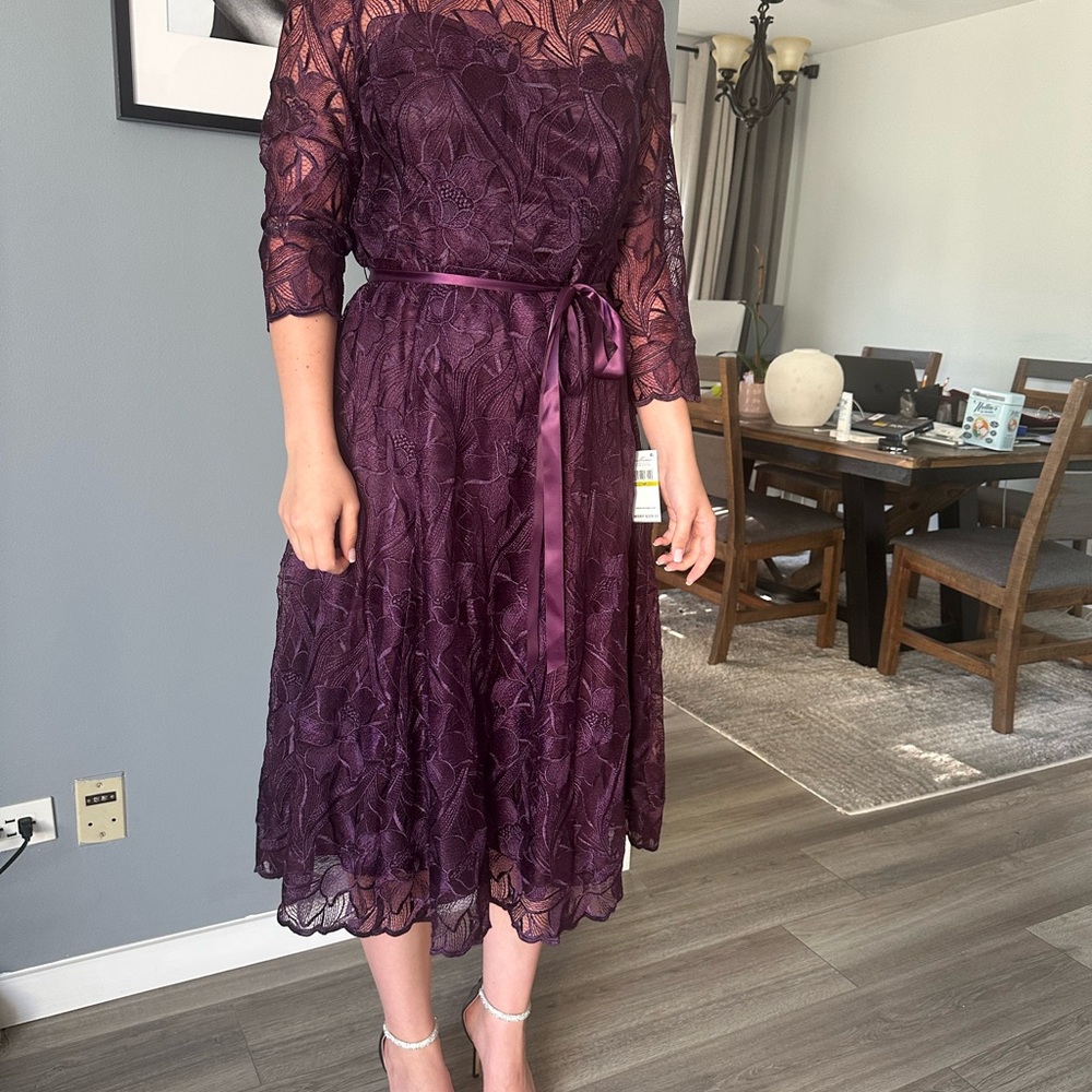 Alex Evenings Deep Purple Lace Midi Dress